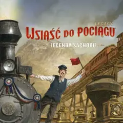 Wsiąść do pociągu Legacy: Legendy Zachodu. Konduktor z czerwoną flagą zaprasza do podróży parowozem przez malownicze krajobrazy.